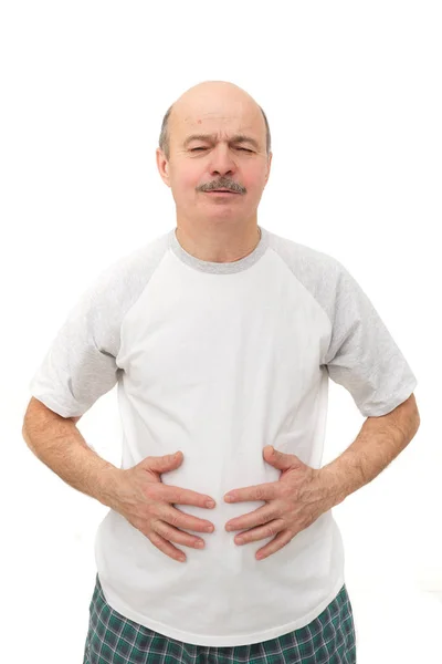 Ból z powodu niedożywienia. wzdęcia brzucha — Zdjęcie stockowe