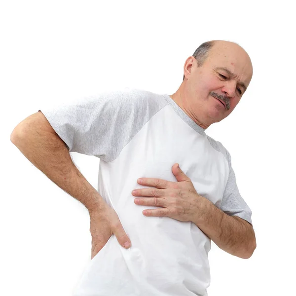 Elderly people suffering from pains in small of the back: kidney — Stock Photo, Image