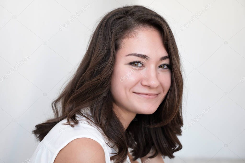 Teen girl portrait, over white background