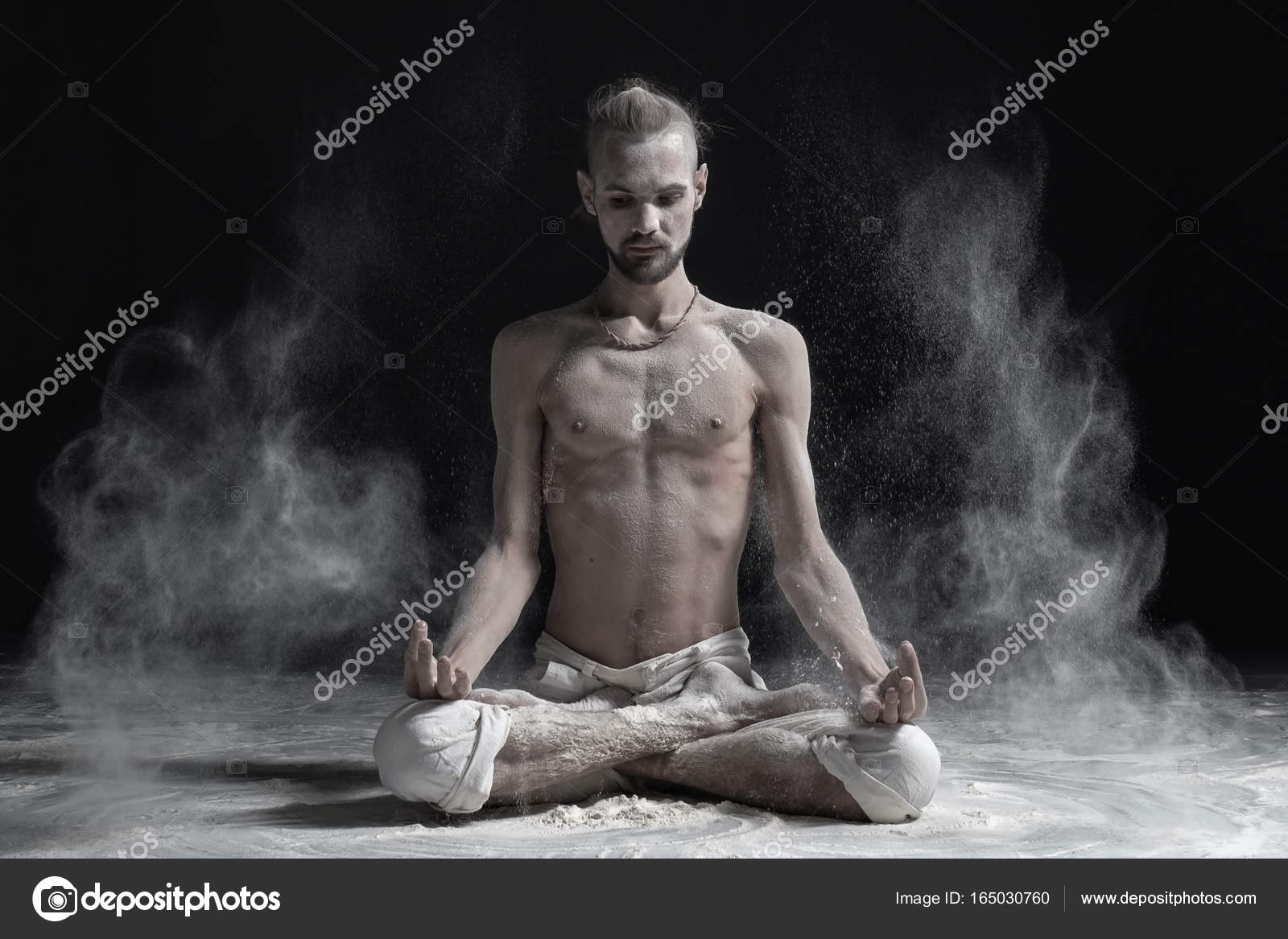 Young man cross-legged sitting in padmasana Vector Image