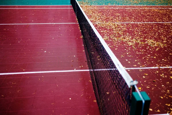 Empty plastic tennis court and net.