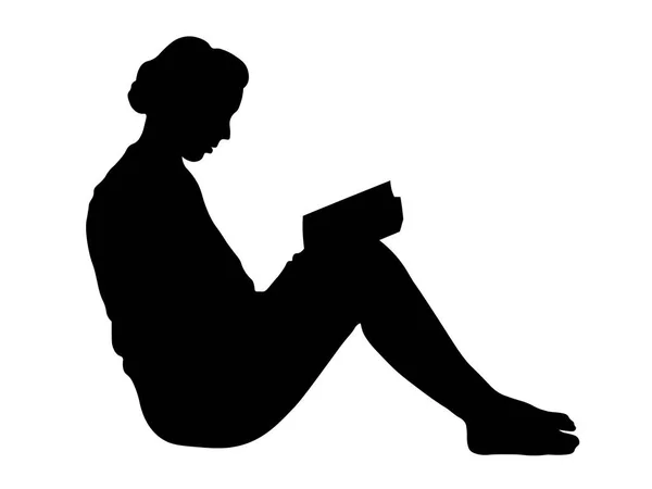 Διάνυσμα σιλουέτα της γυναίκας διαβάσετε το βιβλίο σε άσπρο φόντο. — Διανυσματικό Αρχείο