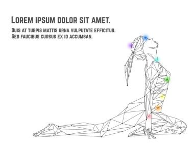 Çokgen ve nokta teknik yapılmış yoga asana pratik kadının vektör.