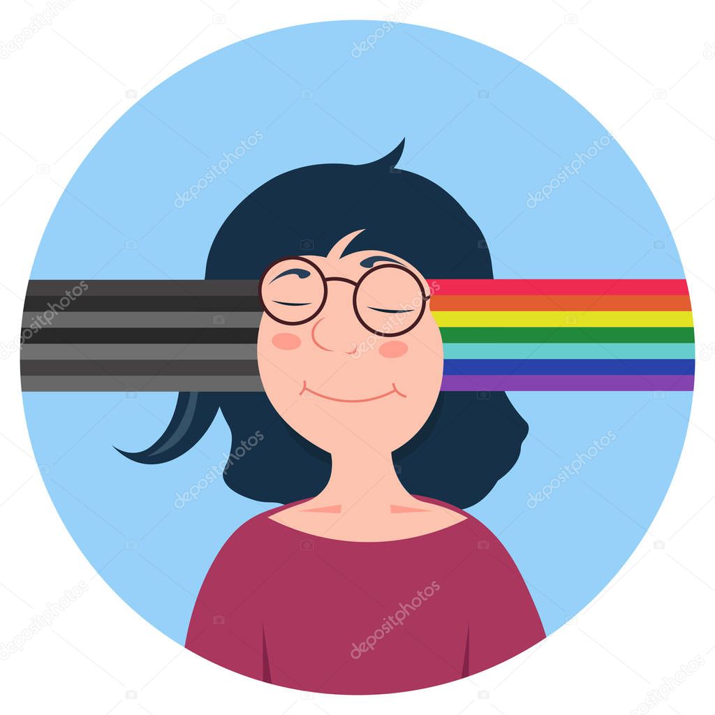 Vector cartoon caucasian woman with different type of mind. Change bad news or thoughts to positive