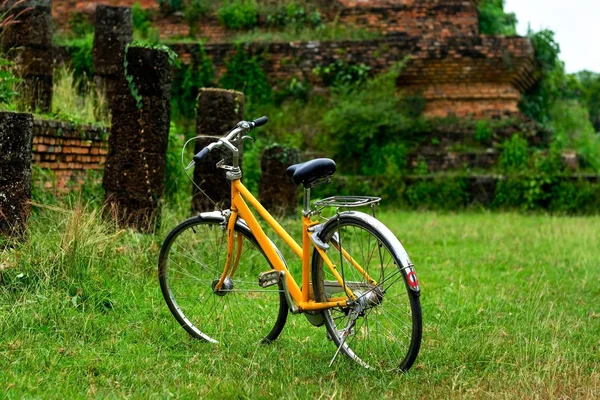 Vintage vélo sur prairie verte . — Photo