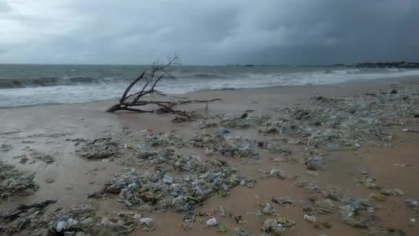 Bali, Indonesië - 19 December 2017: Vuilnis op strand, milieuvervuiling in Bali Indonesië. — Stockvideo