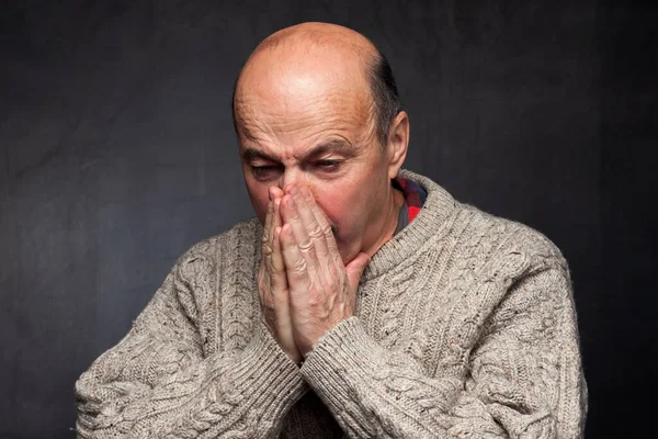 Senior Hispanic Tired Man Rubbing Nose Feeling Fatigue Headache Stress — Stock Photo, Image