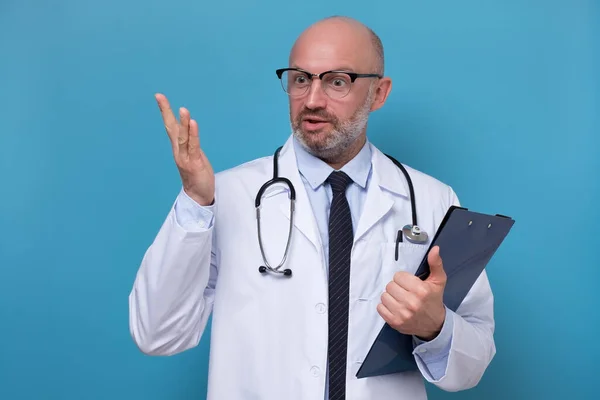 Doctor thinking about diagnosis being confused with medical exam results