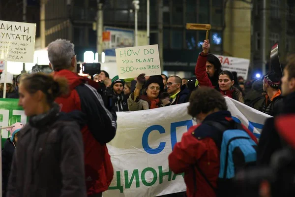 Ezer Bolgárok Tiltakozzanak Kormány Tervezi Bővíteni Síközpontban Bansko Pirin Nemzeti — Stock Fotó