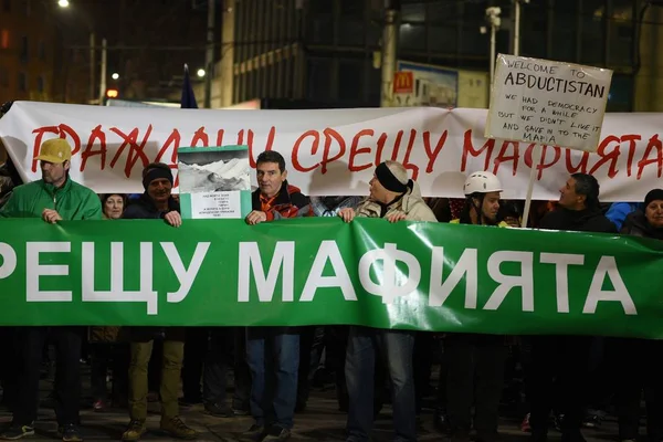 Ezer Bolgárok Tiltakozzanak Kormány Tervezi Bővíteni Síközpontban Bansko Pirin Nemzeti — Stock Fotó