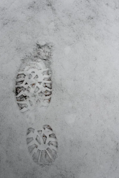 Ίχνη Από Παπούτσια Πεζοπορίας Στο Χιόνι Μια Βόλτα Στον Καθαρό — Φωτογραφία Αρχείου