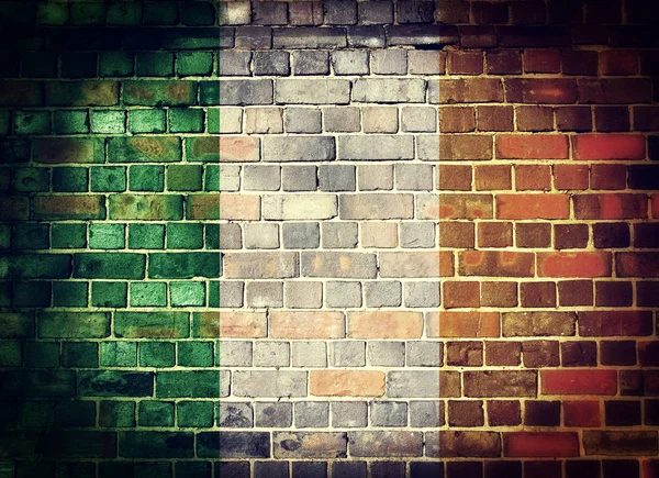 Grunge Ierland vlag op een bakstenen muur — Stockfoto
