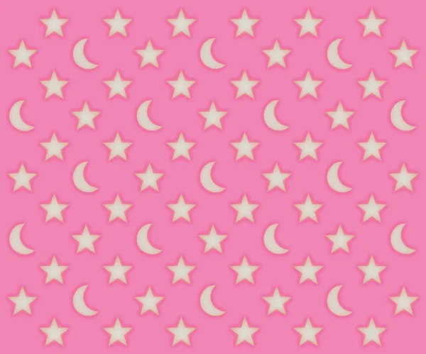 Różowy wzór księżyców i gwiazdy — Zdjęcie stockowe