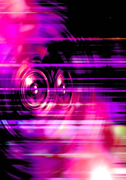 Music speakers on a purple streaked background — Stock Photo, Image