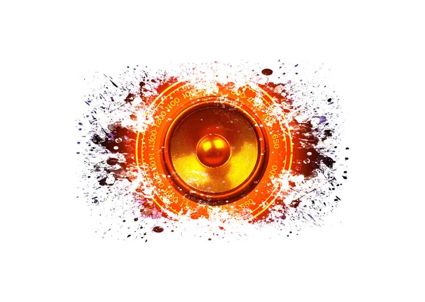Splashed Orange Audio Speaker White Background — Stock Photo, Image