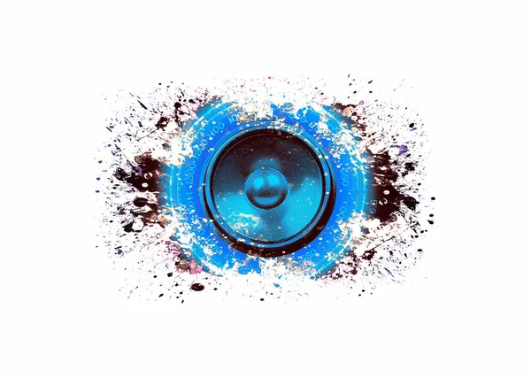 Splashed Niebieski Głośnik Audio Izolowany Białym Tle — Zdjęcie stockowe