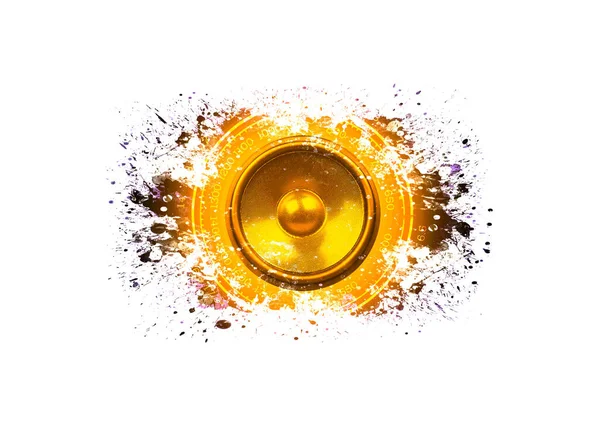 Spritzgoldener Lautsprecher Isoliert Auf Weißem Hintergrund — Stockfoto