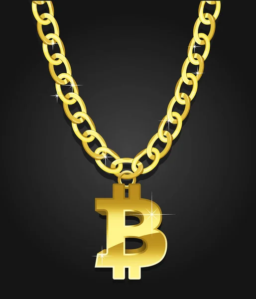 Bitcoin Iconical Symbol Golden Chain Jewellery Concept — Stock Vector