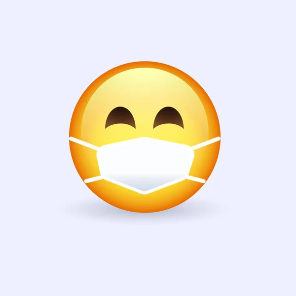 Cara Con Máscara Médica Emoji Protéjase Con Mascarilla Higiénica Tiempos — Vector de stock