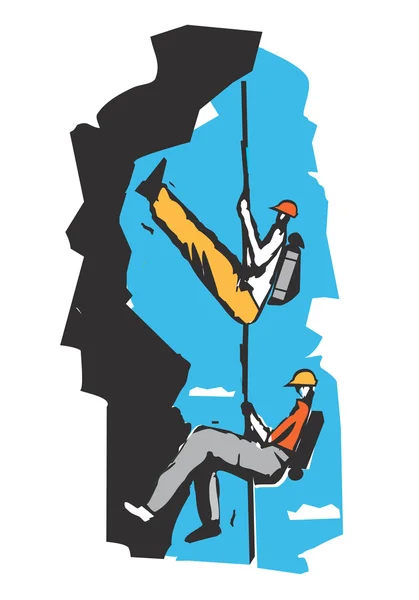Dos escaladores en una caricatura de cuerda — Vector de stock