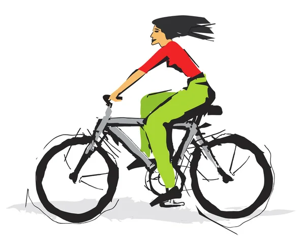 Young Woman On Bicycle. — Stock Vector