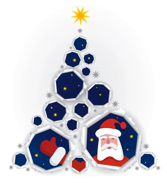 Árbol de Navidad con Santa . — Vector de stock