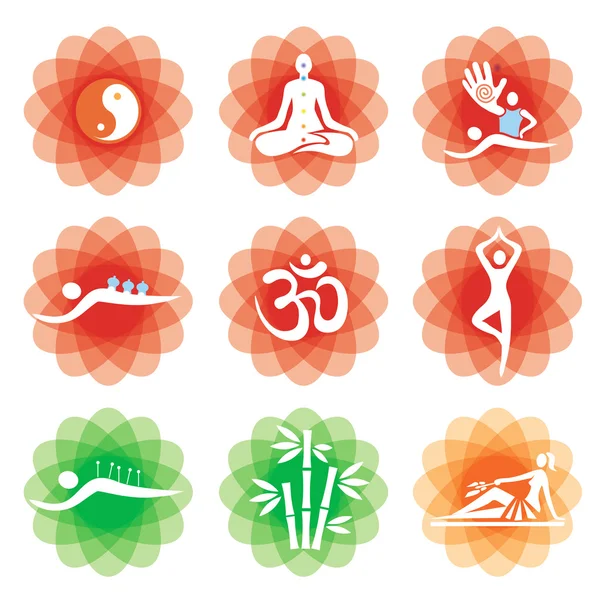 Yoga massage alternative medicine icons. — Stockový vektor