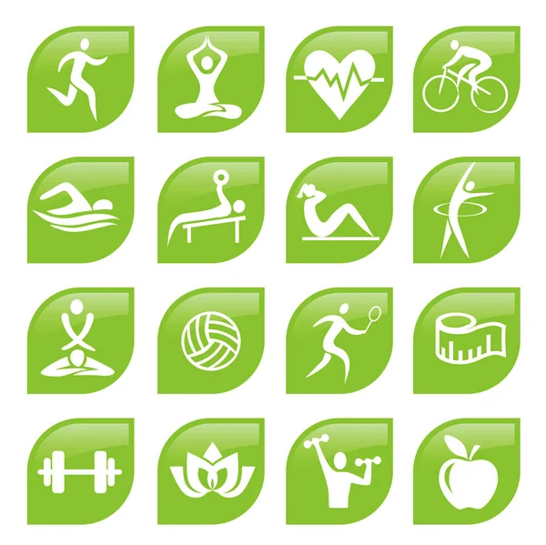 Grüne Sport-Fitness-Symbole Tasten. — Stockvektor