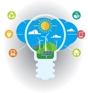 Yeşil enerji Infographic ampul.