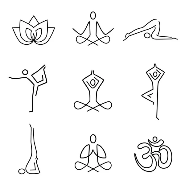 Iconos de arte de línea yoga — Vector de stock