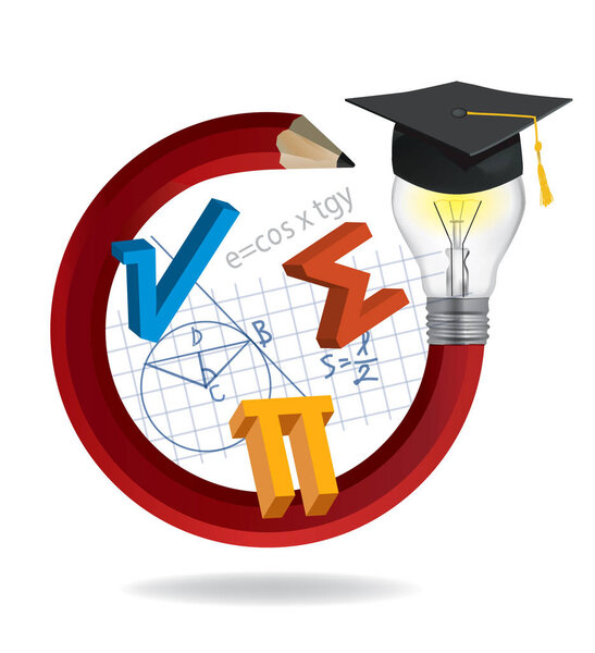  Idea pencil with Graduation cap and math symbols.