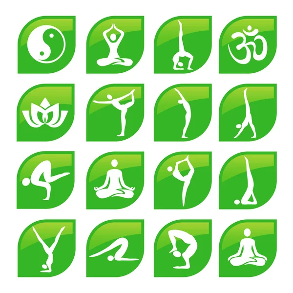 Yoga iconos web en forma de hoja . — Vector de stock