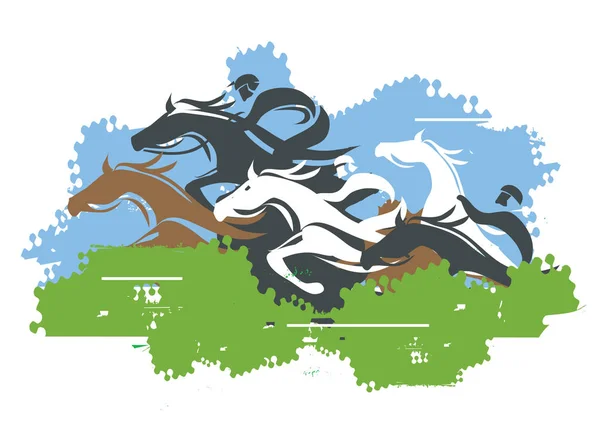 At üzerinde engel atlama yarışı. — Stok Vektör