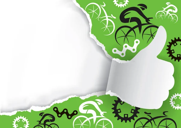 Pouces levées Papier déchiré avec icônes cyclistes . — Image vectorielle