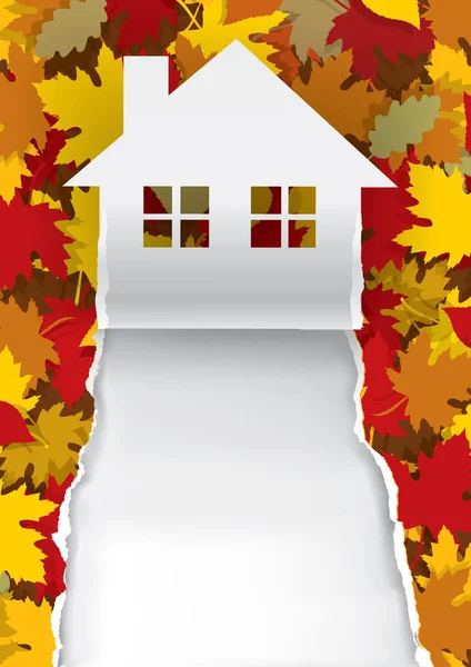 Pappersrevor hus på hösten bakgrund. — Stock vektor