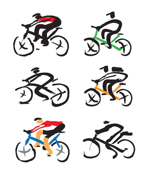 Bisikletçi mürekkep çizimleri kümesi. — Stok Vektör
