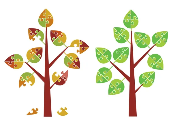 Puzzle árboles primavera otoño . — Archivo Imágenes Vectoriales