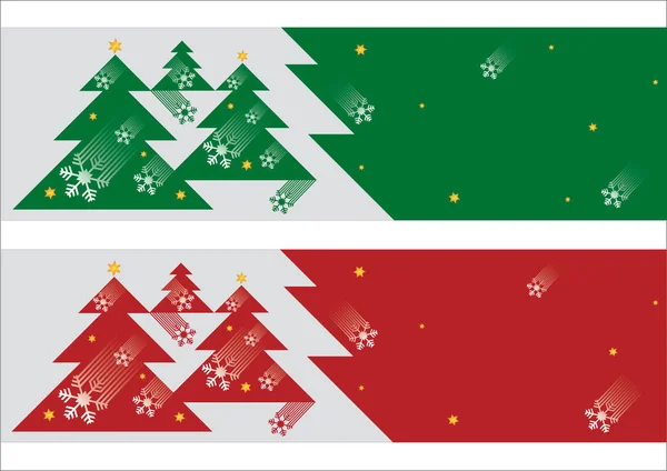 Decoratieve Banners Met Kerstboom Twee Webdesign Baners Met Sneeuw Bomen — Stockvector