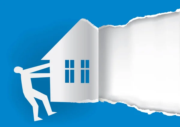 Immobilier Vendre Concept Homme Déchiré Papier Avec Silhouette Maison Concéder — Image vectorielle