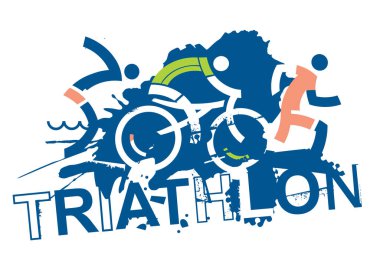 Triatlon yarış işaretler. Yazıt triatlon grunge zemin üzerine üç triatlon sporcular. Vektör kullanılabilir.
