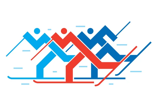 Cross Country Skiers Abstract Sylized Ilustração Esqui Cross Country Vetor —  Vetores de Stock