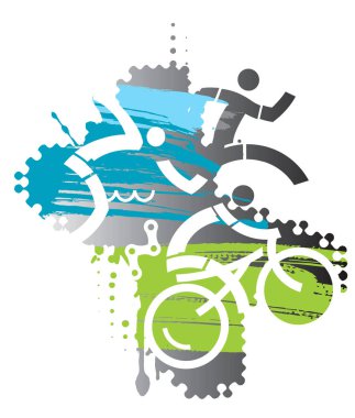 Triatlon yarış demir Man.Three triatlon sporcular grunge arka plan üzerinde. Vektör kullanılabilir. 