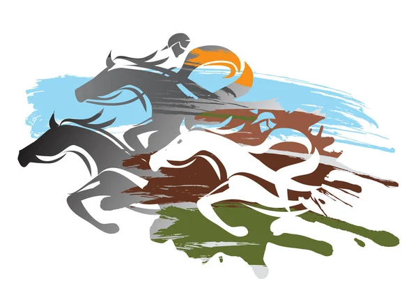 Paardenrennen Expressieve Kleurrijke Illustratie Van Paardenrennen Vector Beschikbaar — Stockvector