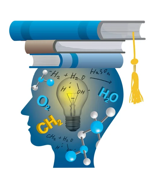 Successful Student Chemistry Stylized Male Head Silhouette Chemistry Symbols Formulas — Stock Vector