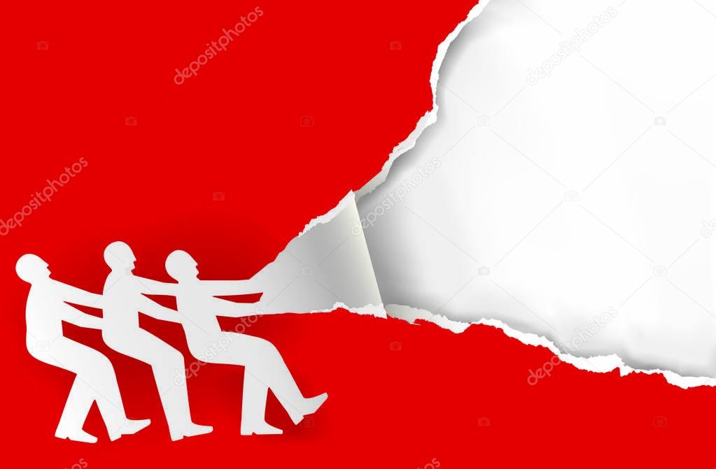 Real estate for sale background template.Man ripped red paper with house silhouette. Concept for Real estate for sale. Vector available.