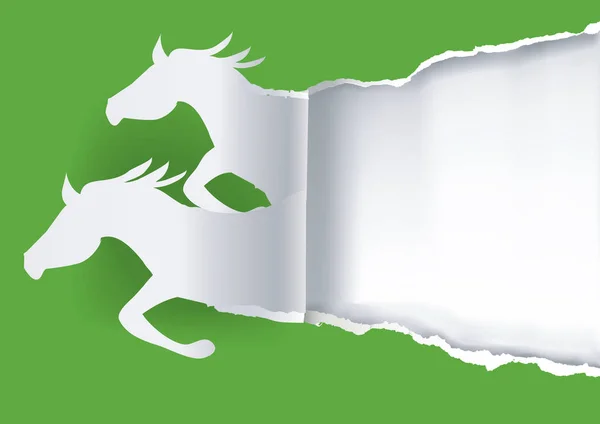 Due Cavalli Carta Che Strappano Carta Illustrazione Della Silhouette Carta — Vettoriale Stock