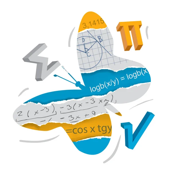 Aprendizagem Fácil Matemática Geometria Conceito Borboleta Silhueta Borboleta Com Símbolos —  Vetores de Stock