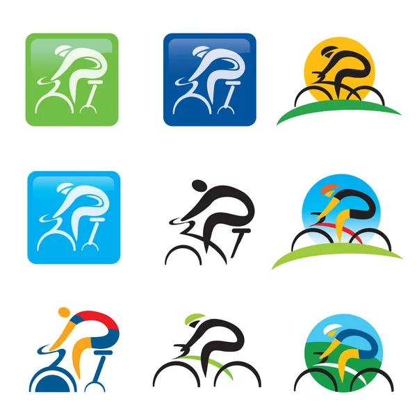 Spinning Cycling Icons Buttons Set Von Bunten Radfahren Und Spinning — Stockvektor
