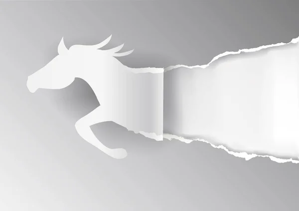 Caballo Papel Fondo Papel Gris Rasgado Ilustración Papel Caballo Silueta — Vector de stock