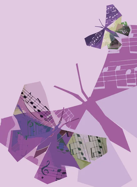 Borboleta Origami Com Notas Musicais Fundo Violeta Ilustração Fundo Colorido — Fotografia de Stock